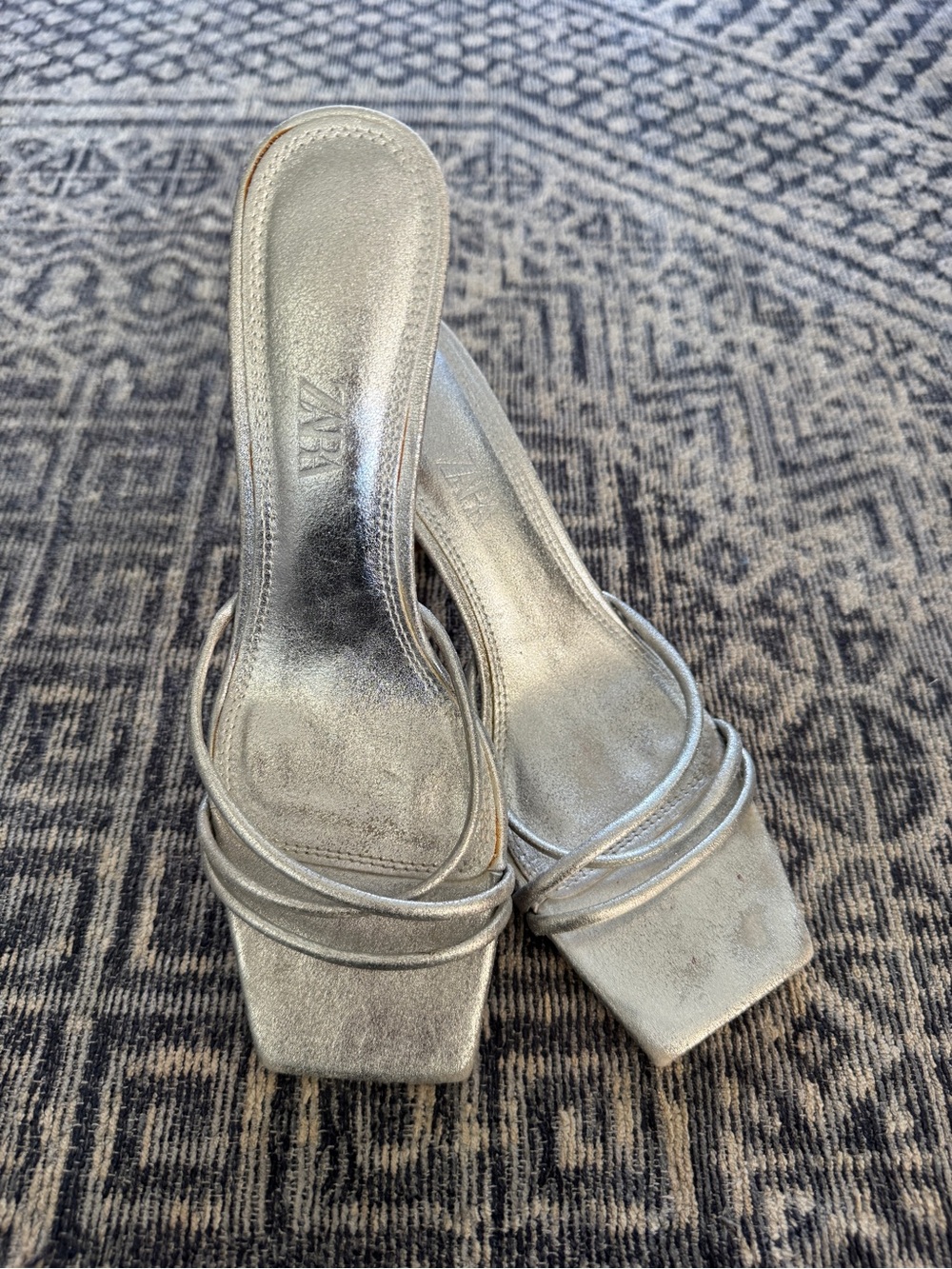 Zara metallic silver kitten heels